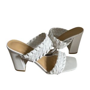 White braided heel sandals
